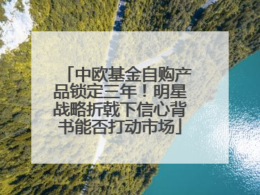 中欧基金自购产品锁定三年！明星战略折戟下信心背书能否打动市场