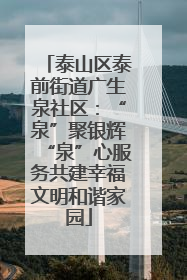 泰山区泰前街道广生泉社区：“泉”聚银辉“泉”心服务共建幸福文明和谐家园